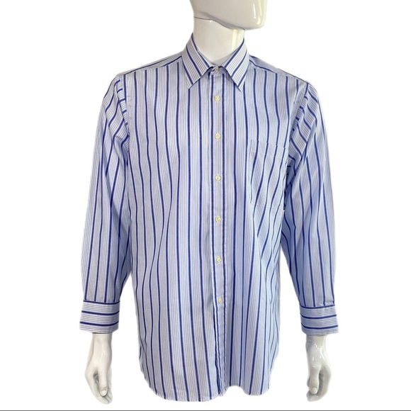 Izod Men’s Blue Striped Long Sleeve Dress Shirt - Picture 1 of 7